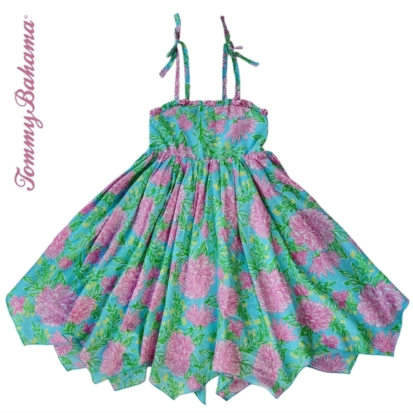 Tommy Bahama Girls Tropical - Hawaiian Linen Dress Pink-Green Sleeveless Size 6 - Picture 1 of 12